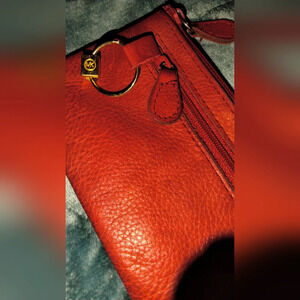 Red genuine leather coin bag